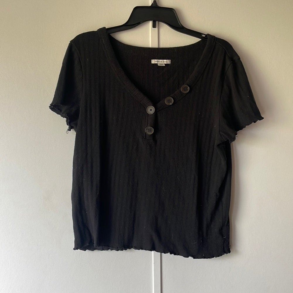 American Eagle soft ribbed cropped button Henley